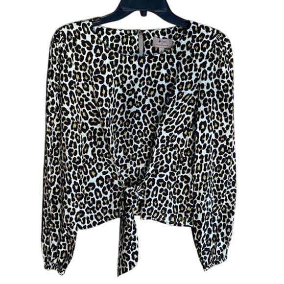 Kachel x Anthropologie Leopard Print Tie Front Blouse Top Size 4 Silk Blend - Picture 1 of 6